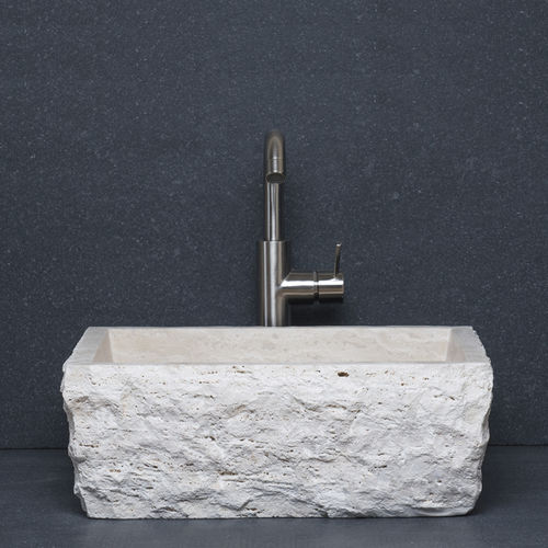 Vasque à poser - PILOZZO - PIETRE DI RAPOLANO PDR SRL - en travertin / rectangulaire / sans trou