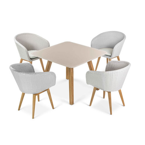 Table à manger contemporaine - SHELL 100 - FueraDentro - en verre trempé / avec piètement en teck / carrée