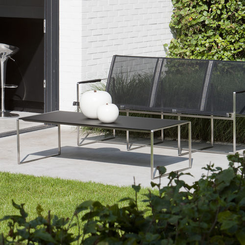 Table basse contemporaine - MESONA 142 - FueraDentro - en verre / en teck / avec piètement en acier inoxydable