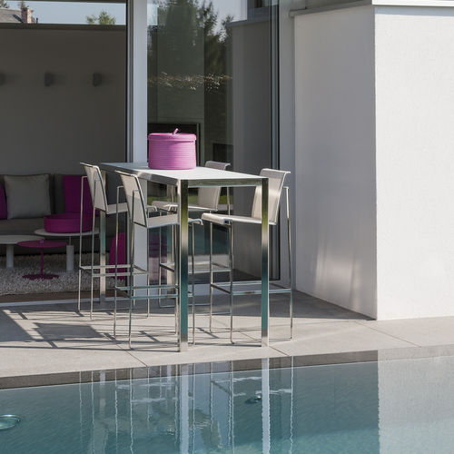 Table mange-debout contemporaine - NIMIO BAR 140 &amp; 190 - FueraDentro - en teck / en verre / en pierre