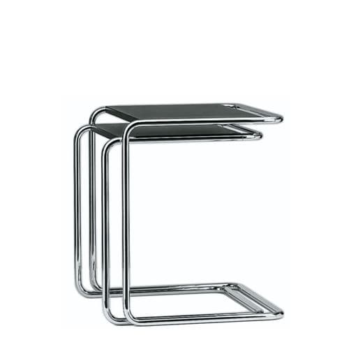 Table gigogne design Bauhaus - B 97 - THONET - en bois / en verre / avec piètement en acier chromé