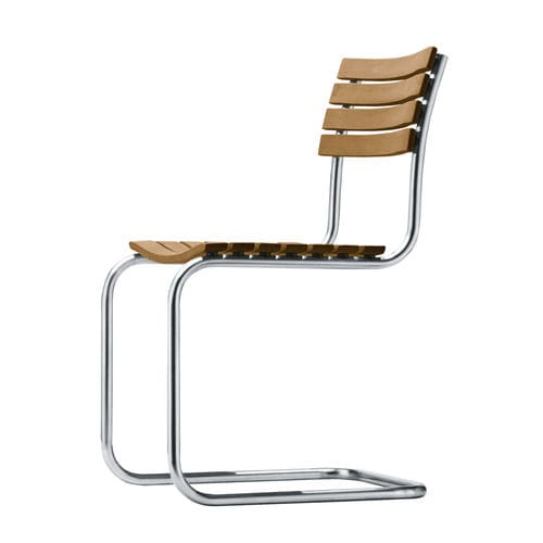 Chaise de jardin contemporaine - S 40 - THONET - d'extérieur / en iroko / avec piètement en acier inoxydable
