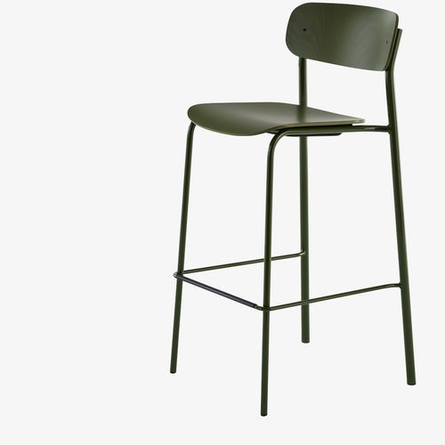 Tabouret de bar moderne - S 243 H - THONET - en contreplaqué moulé / avec piètement en métal / 4 pieds