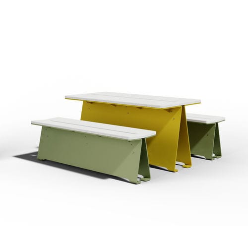 Ensemble table et bancs contemporain - FRESTA - A Amop Synergies - en acier / en béton à haute performance / d'extérieur