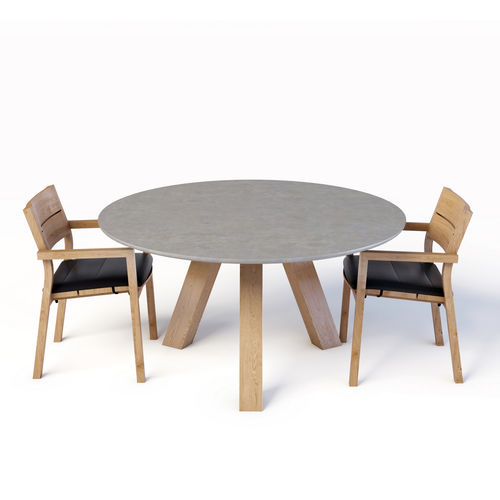 Table contemporaine - Round Up 30001 - A Amop Synergies - en béton / avec piètement en bois / ronde