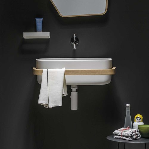 Vasque suspendue - EVLACPHUG - EVER Life Design - en CristalPlant® / en polyuréthane / avec porte-serviettes intégré