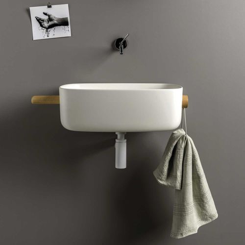 Vasque suspendue - EVLACPPAN - EVER Life Design - en hêtre / en CristalPlant® / avec porte-serviettes intégré
