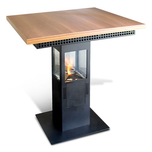 Table mange-debout contemporaine - STAR-TABLE©: 999  - direct cheminée - en acier thermolaqué / rectangulaire / avec brûleur au bioéthanol