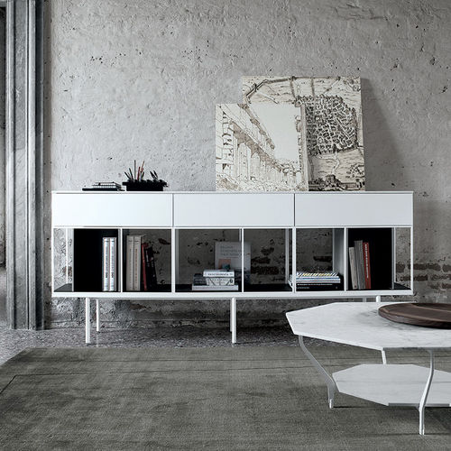 Buffet contemporain - ATELIER  - extendo - en chêne / en verre laqué / en acier à revêtement par poudre