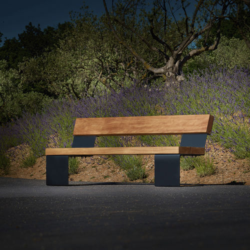 Banc de jardin contemporain - BIO2 - CYRIA | Mobilier Urbain - en bois / en acier thermolaqué / avec dossier