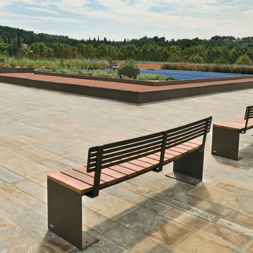 Banc public contemporain - MANTA - CYRIA | Mobilier Urbain - en bois / en acier / en acier thermolaqué