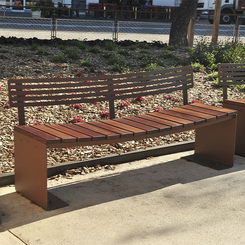 Banc de jardin contemporain - MANTA - CYRIA | Mobilier Urbain - en bois / en acier / en acier thermolaqué