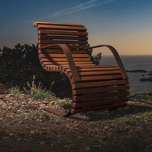 Chaise contemporaine - MIGRATION - CYRIA | Mobilier Urbain - d'extérieur / en bois / avec piètement en acier