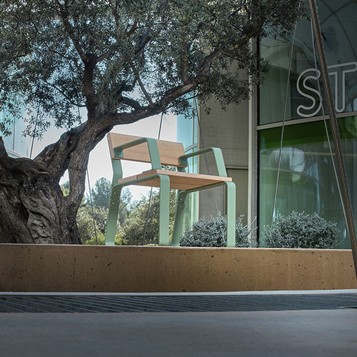 Chaise de jardin contemporaine - KAISEKI - CYRIA | Mobilier Urbain - d'extérieur / en bois / avec piètement en acier