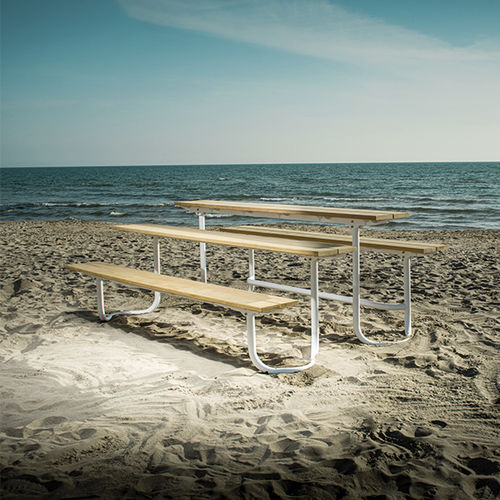 Table contemporaine - ARE - CYRIA | Mobilier Urbain - en bois / avec piètement en acier / avec piètement en acier inoxydable