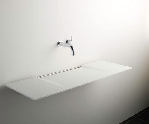 Vasque suspendue - LINEA - Omvivo - en Solid Surface / rectangulaire / contemporaine