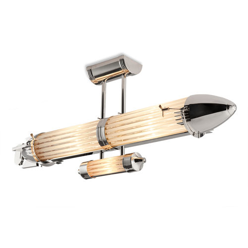 Plafonnier Art Déco - ZEPPELIN ART. B03 - Art Deco Schneider - tubulaire / en verre / en nickel
