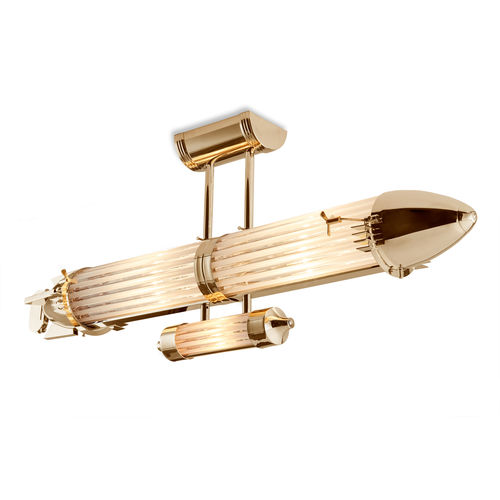 Plafonnier design original - ZEPPELIN GOLD - Art Deco Schneider - tubulaire / en verre / en laiton poli