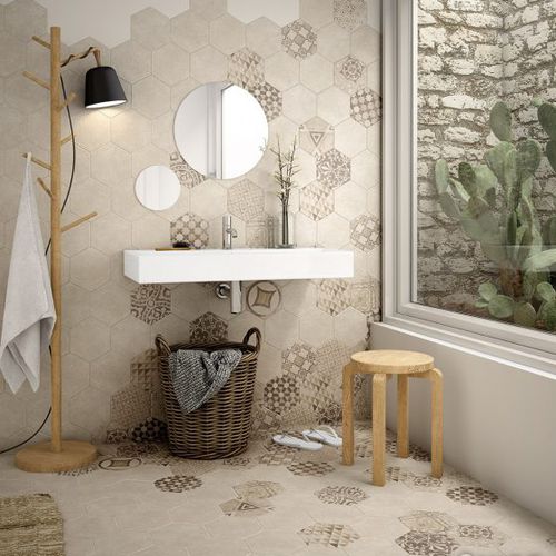 Tomette en grès cérame - HEXATILE CEMENT - Equipe Cerámicas - mate / d'intérieur / murale