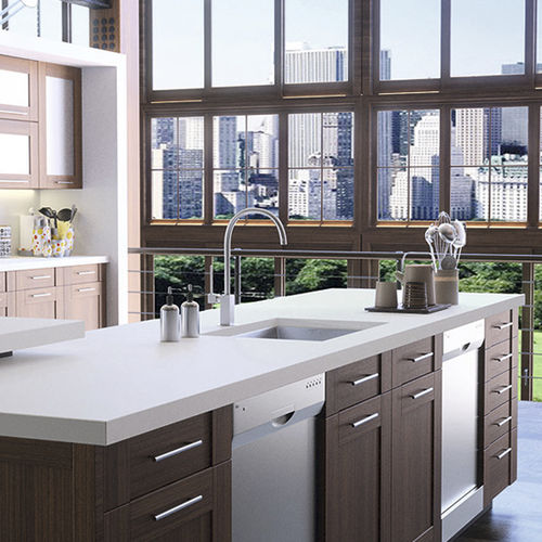Plan de travail en composite quartz - WHITE ZEMENT - COMPAC The Surfaces Company - de cuisine