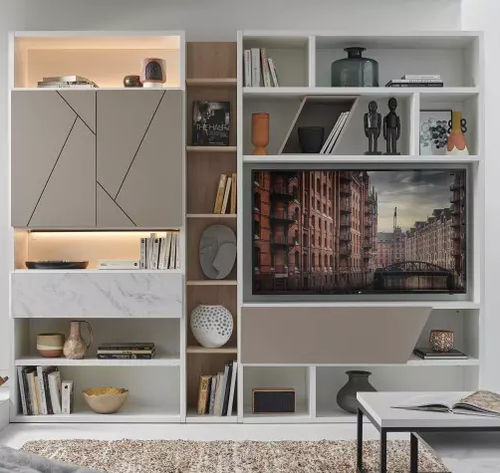 Ensemble TV mural contemporain - OBLIK - Meubles Célio - en mélaminé / avec étagères / avec rangement intégré