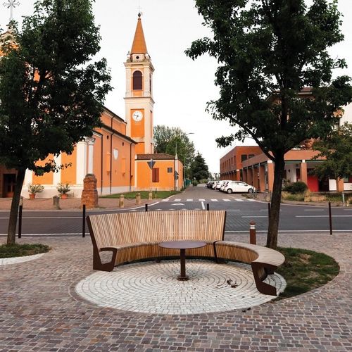 Banc public contemporain - LANDSCAPE COMPACT - mmcité street furniture - en bois de feuillus / en acacia / en acier galvanisé
