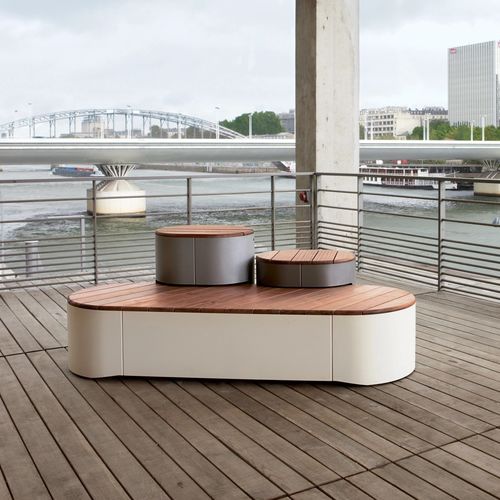 Banc public contemporain - URBAN ISLANDS - mmcité street furniture - en bois de feuillus / en HPL / sans dossier