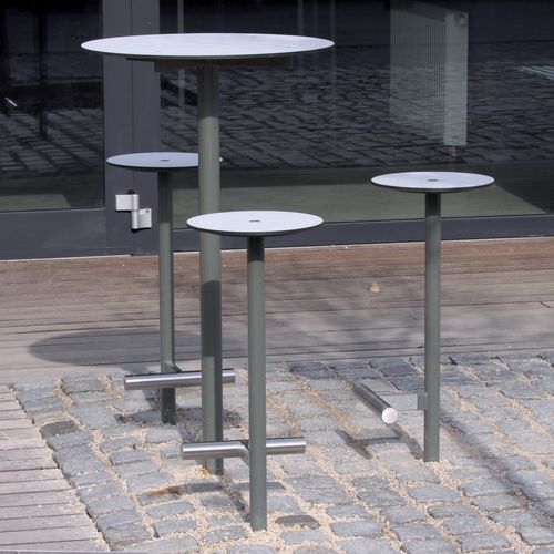 Table mange-debout contemporaine - BISTROT - mmcité street furniture - en HPL / avec piètement en acier galvanisé / ronde