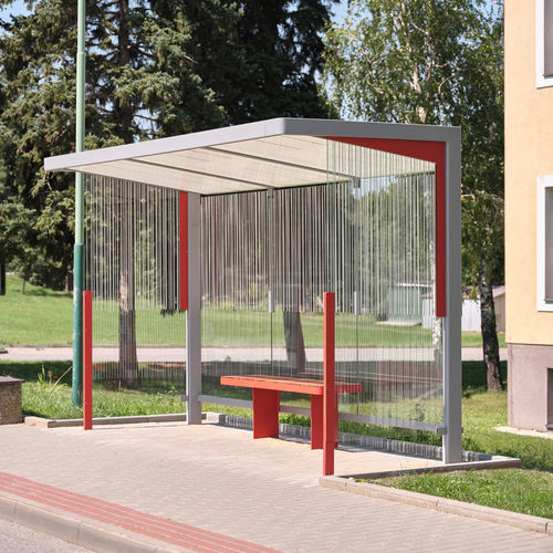 Abribus en acier - NUBO - mmcité street furniture - en verre / avec banc / USB