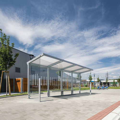 Abribus en verre - AUREO - mmcité street furniture - en acier galvanisé / bois / en polycarbonate
