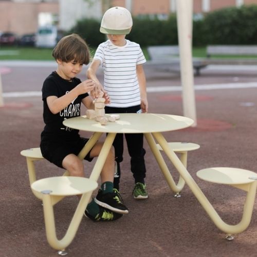 Table design - ORBIT BABY - mmcité street furniture - en acier / avec piètement en acier / ronde