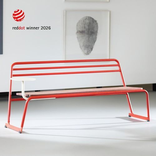 Banc public contemporain - LINFA - mmcité street furniture - en acier galvanisé / en acier à revêtement par poudre / en bois