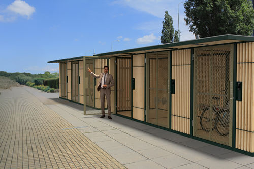 Abri vélo sécurisé - CUBY LOCK - mmcité street furniture - modulaire / en acier galvanisé / en bois