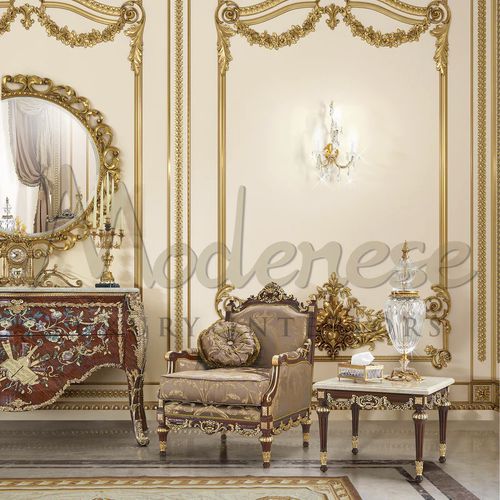 Fauteuil de style français - 14660 - Modenese Luxury Interiors - en tissu / en bois / 4 pieds