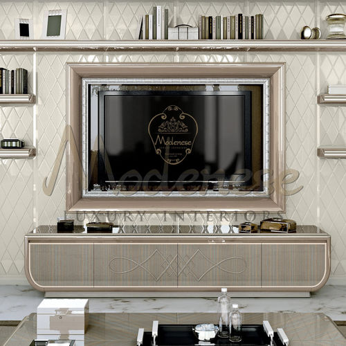 Support TV sur pied contemporain - 20145 - Modenese Luxury Interiors - 4 portes / en bois laqué brillant / en hêtre