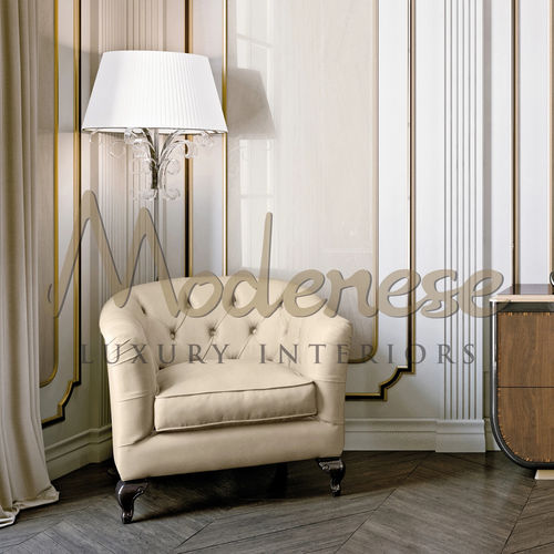 Fauteuil capitonné - 20212 - Modenese Luxury Interiors - contemporain / en cuir / en hêtre