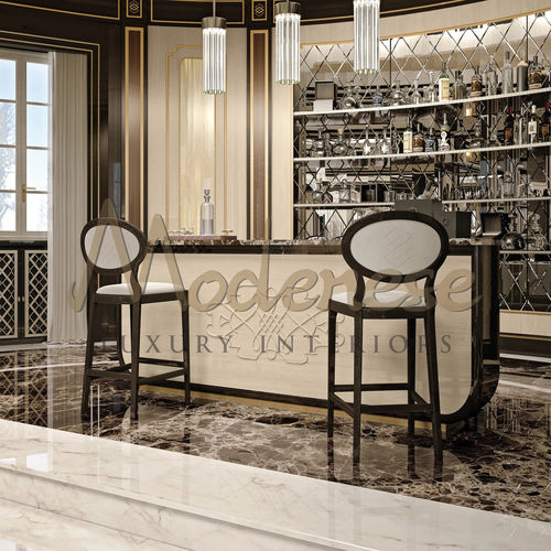 Tabouret de bar contemporain - 20150 - Modenese Luxury Interiors - en cuir / avec piètement en hêtre / 4 pieds