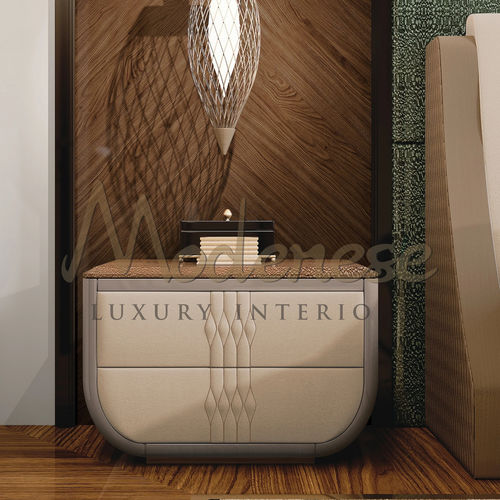 Table de chevet contemporaine - 20125 - Modenese Luxury Interiors - en bois / en cuir / en laiton