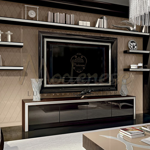 Meuble TV contemporain - 21110 - Modenese Luxury Interiors - 4 portes / en hêtre / en bois doré à la feuille d'or