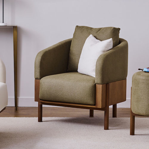 Fauteuil de style Art Déco - JACQUES - Duvivier - en tissu / en fleur de bovin / en chêne