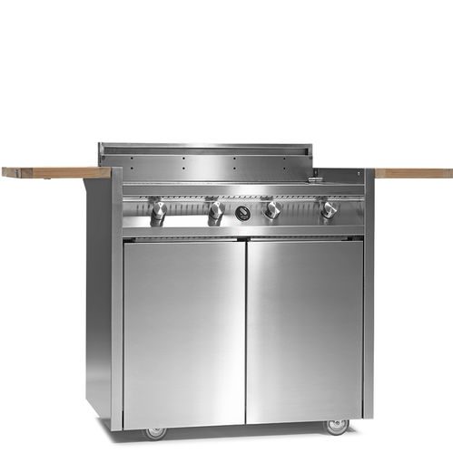 Barbecue à gaz - GREEN 90 - STEEL - sur roulettes / en acier inoxydable / en teck