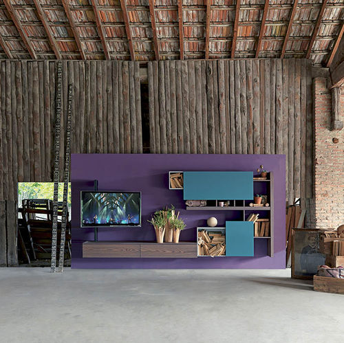Ensemble TV mural contemporain - SIDE 1  - Fimar Srl - en placage de bois