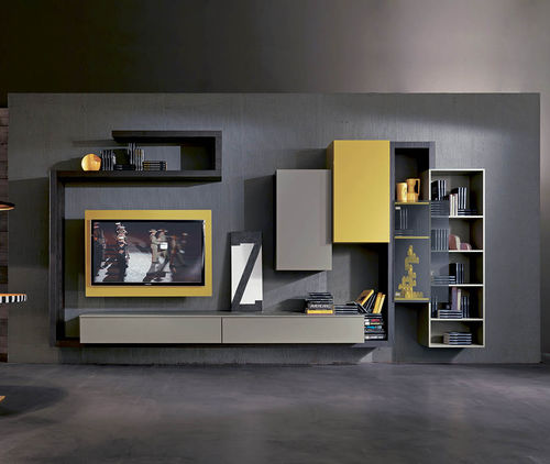 Ensemble TV mural contemporain - SIDE 5  - Fimar Srl - en bois laqué / en orme