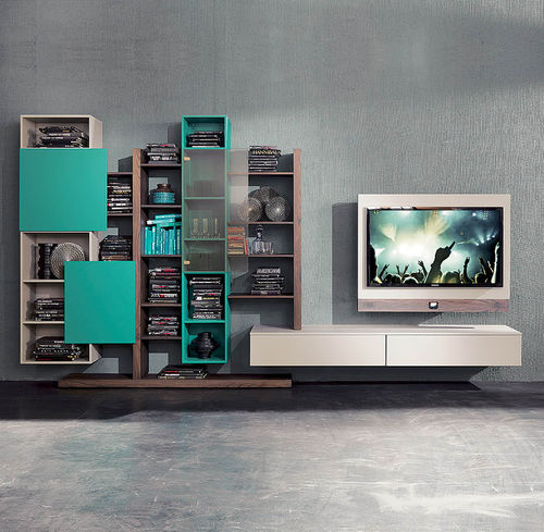 Ensemble TV mural contemporain - SIDE 6  - Fimar Srl - en bois laqué / en orme