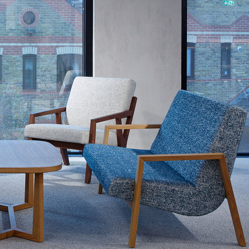 Fauteuil visiteur contemporain - FLEX - Orange Box - en tissu / en bois / beige