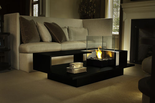 Table basse contemporaine - LEVEL - Develpro Inc. - en verre trempé / rectangulaire / avec brûleur au bioéthanol