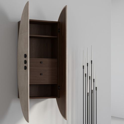 Buffet mural - PEARL - Aguirre Design - contemporain / en noyer / sur mesure