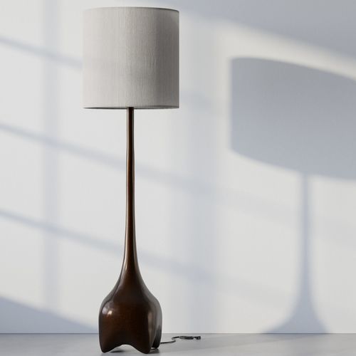 Lampe sur pied - MALAGANA - Aguirre Design - en bronze / en lin / contemporaine