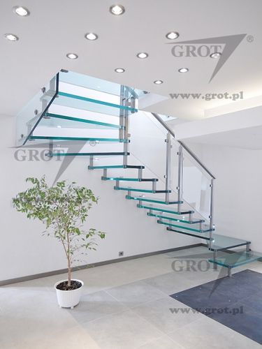 Escalier demi-tournant - LIDIA 1  - GROT - à marches en verre / structure en acier / contemporain