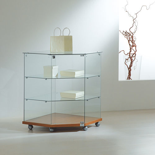 Vitrine contemporaine - 7/90 - Italvetrine - en îlot / en verre trempé / en wengé